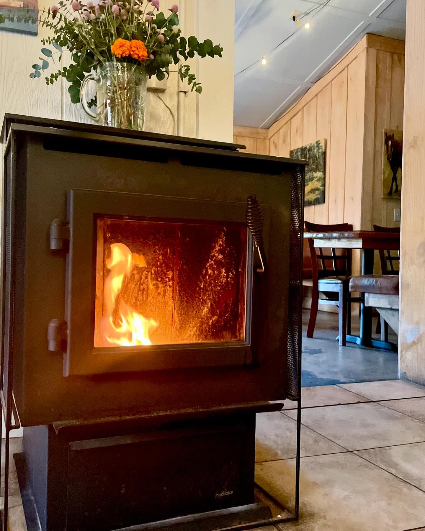 Cozy dining by the fireplace